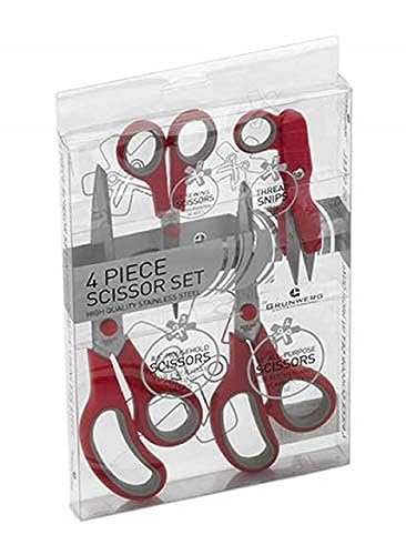 Grunwerg 9810/4RG 4er Set Ergonomische Schere aus Edelstahl – Grau, Rot von Grunwerg