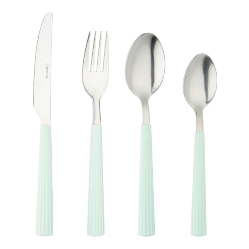 Grunwerg Bistro-Besteck, 24-teiliges Set, 18/0 Edelstahl, gestreifter Griff, blau von Grunwerg