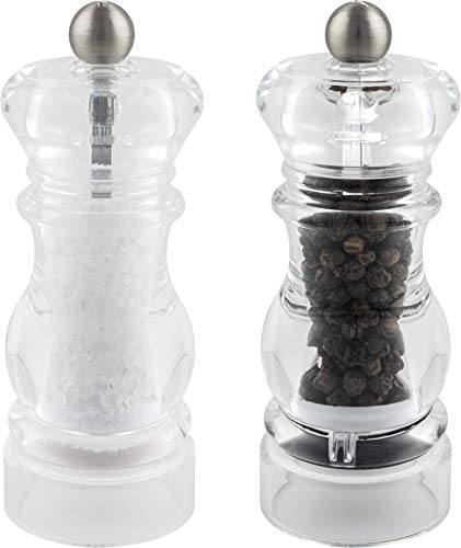 Grunwerg SP-6615AC gmill 2er Set Einstellbare Salz und Pfeffermühlen aus Acryl und Keramik – 14cm hoch, durchsichtig von Grunwerg