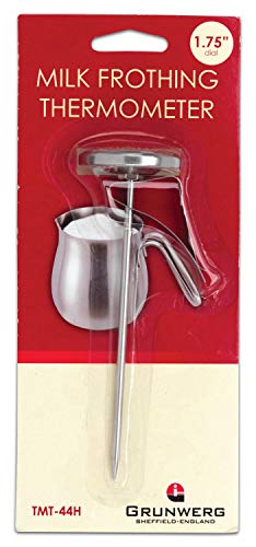 Grunwerg TMT-44H Thermometer Für Milchaufschäumer aus hochwertigem Edelstahl – 1,75“ Einstellrad, Silber von Grunwerg