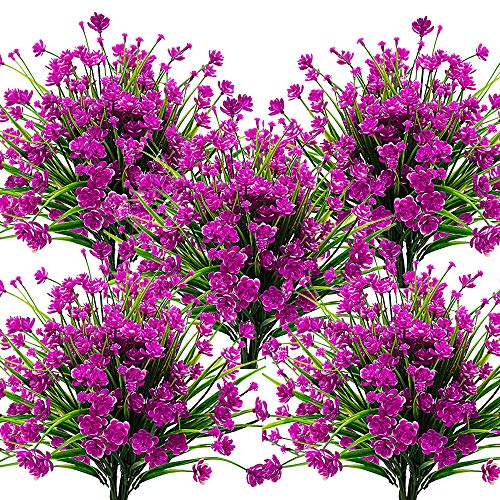 Grunyia Künstliche Blumen, UV-beständig, für den Innen- und Außenbereich, zum Aufhängen, 10 Bündel (lila) von Grunyia
