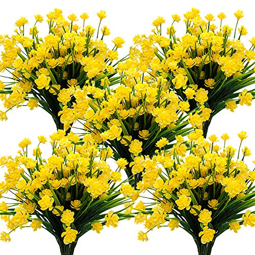 Grunyia Künstliche Blumen für den Außenbereich, UV-beständig, künstliche Pflanzen, für drinnen und draußen, hängender Übertopf, Heim-/Gartendekoration, 10 Bündel (gelb) von Grunyia