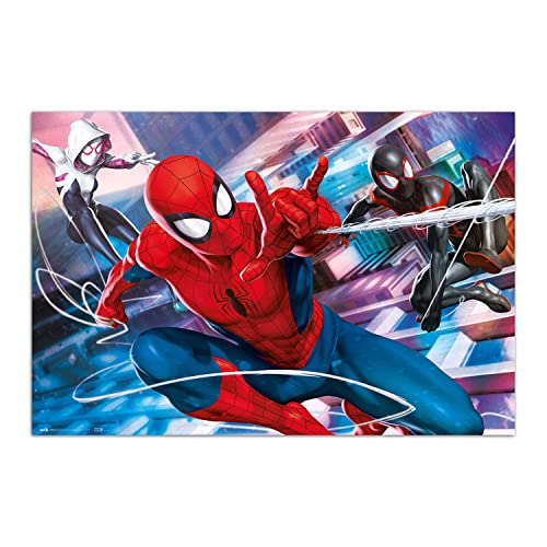 Grupo Erik Marvel Poster - Marvel Spiderman Peter, Miles & Gwen Poster - Kunstdruck - Deko Wohnzimmer oder Deko Schlafzimmer - Größe : 61 x 91, 5 cm - Marvel Fanartikel - Offizielle Lizenz von Grupo Erik Editores, S.L.