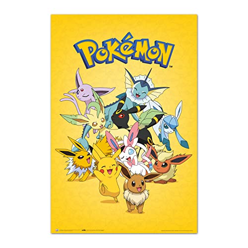 Anime Poster - Poster Pokemon Evolutions Eeeve - Deko Wohnzimmer oder Deko Schlafzimmer - Deko Wohnzimmer - Größe : 61 x 91 - Anime Deko - Anime Merch - Anime Geschenke von Grupo Erik