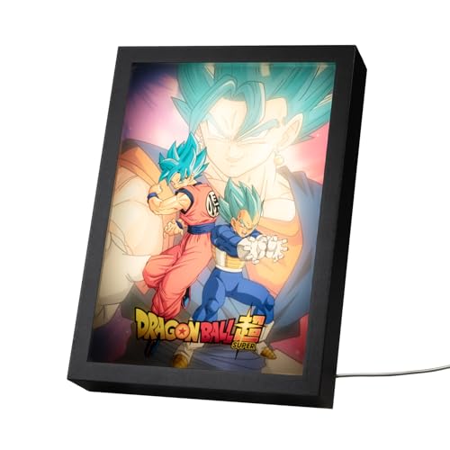 Grupo Erik Gerahmte Drucke mit Stimmungslicht, Dragon Ball Super Manga, 20 × 28 × 5 cm, LED-gerahmte Kunstdrucke, LED-Schreibtischlampe – Geschenke Dragon Ball Merch von Grupo Erik