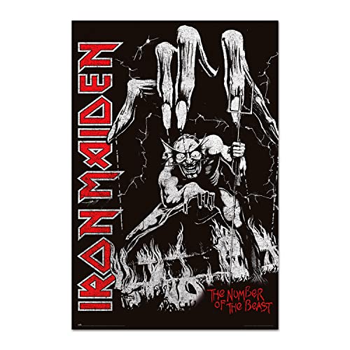 Heavy Metal Poster - Iron Maiden Poster Number of the Beast- Deko Wohnzimmer oder Deko Schlafzimmer - Deko Wohnzimmer - Größe : 61 x 91 - Offizielle Lizenz von Grupo Erik