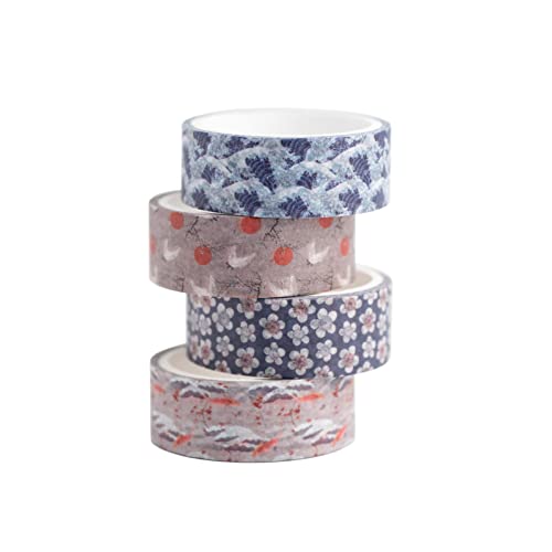 Grupo Erik Hokusai 4 Rollen Washi Tape Set - Scrapbook Klebeband Bunt - Washi Tape Set - Dekoratives Abdeckband - Scrapbook Zubehör Geschenkpapier, 3M, Blau von Grupo Erik