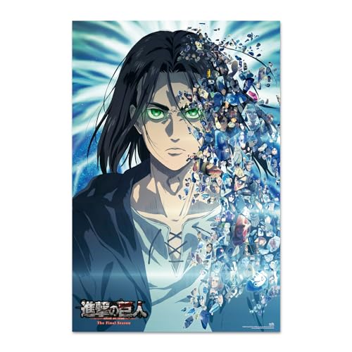 Grupo Erik Poster Attack on Titan Eren Yeager Kunstdruck - Deko Wohnzimmer oder Deko Schlafzimmer - Deko Zimmer - Größe : 61 x 91 - Offizielle Lizenz von Grupo Erik