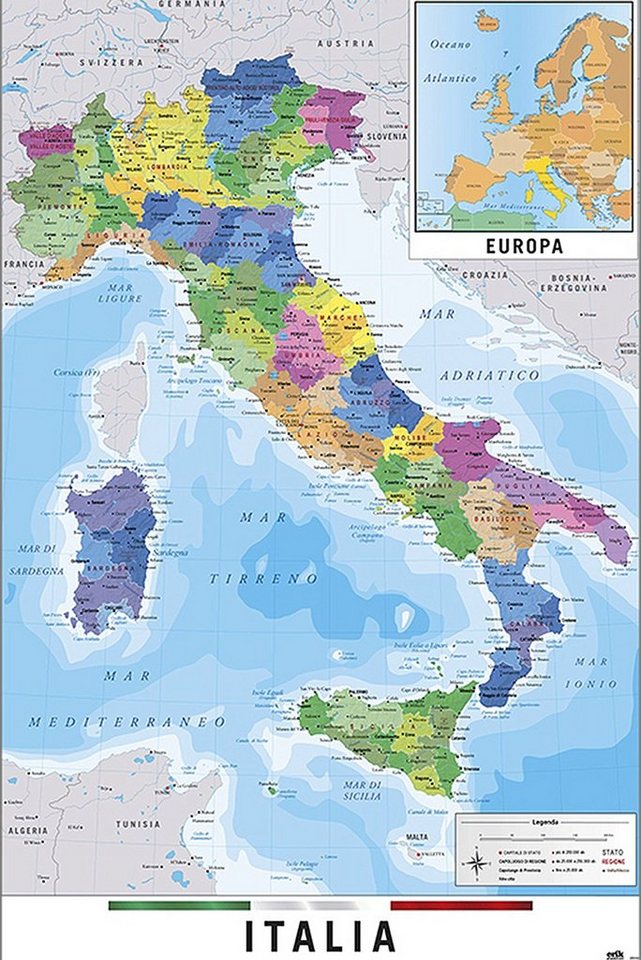 Grupo Erik Poster Mappa Italia Fisico Politico Karte von Italien 61 x 91,5 cm Grupo Erik Poster Mappa Italia Fisico Politico Karte von Italien 61 x 91,5 cm von Grupo Erik