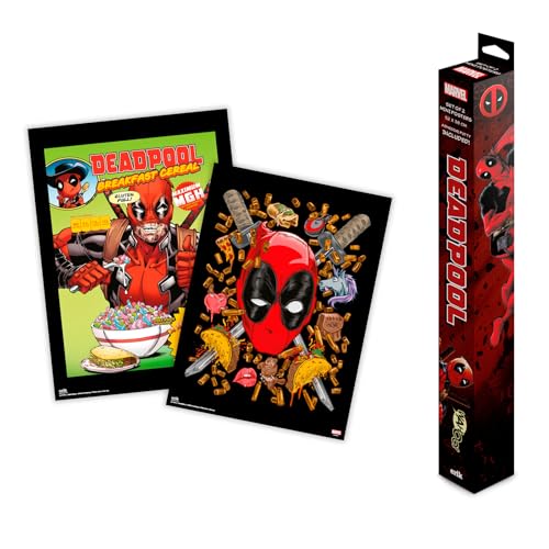 Grupo Erik Poster Marvel Deadpool Set 2 Stück Kunstdruck - Deko Wohnzimmer oder Deko Schlafzimmer - Deko Zimmer - Größe 38 x 52 cm - Offizielle Marvel Lizenz von Grupo Erik
