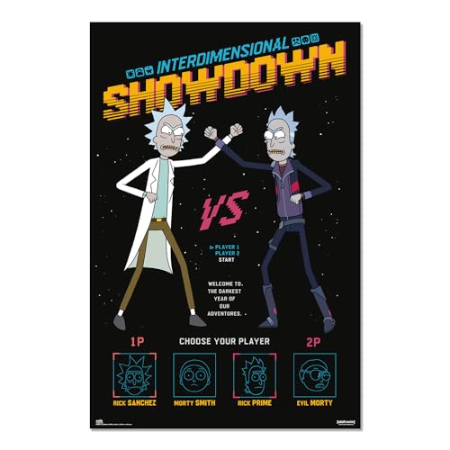 Grupo Erik Poster Rick und Morty Interdimensional Showdown Kunstdruck - Deko Wohnzimmer oder Deko Schlafzimmer - Deko Zimmer - Größe 61 x 91 - Offizielle Rick and Morty Fanartikel von Grupo Erik