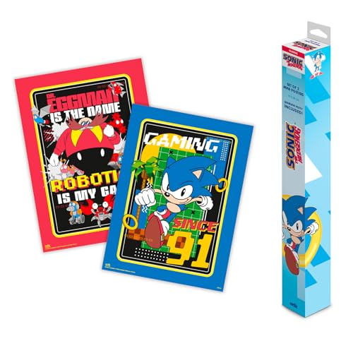 Grupo Erik Poster Sonic Set 2 Stück Kunstdruck - Deko Wohnzimmer oder Deko Schlafzimmer - Deko Zimmer - Größe 38 x 52 cm - Offizielle Lizenz von Grupo Erik