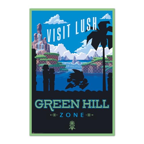 Grupo Erik Poster Sonic The Hedgehog - Visit Lush Green Hill Zone Kunstdruck - Deko Wohnzimmer oder Deko Schlafzimmer - Deko Zimmer - Größe : 61 x 91 - Offizielle Lizenz von Grupo Erik