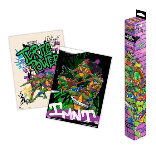 Grupo Erik - Tortugas Ninja Posterset 2 Stück Kunstdruck - Deko Wohnzimmer oder Deko Schlafzimmer - Größe 38 x 52 cm - Offizielle Lizenz von Grupo Erik