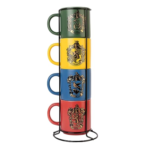 GRUPO ERIK Tasse Harry Potter Kaffeetassen Set 4er Hogwarts Häuser - Kaffeebecher Keramik Gryffindor, Slytherin, Ravenclaw und Hufflepuff - Tassen Set Mug je 300 ml von Grupo Erik