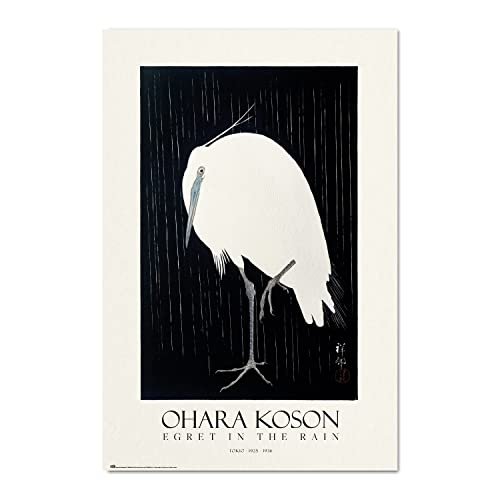 Grupo Erik: Poster Egret in the Rain | Ohara Koson Wandposter 61 x 91,5 cm, Hochglanzpapier | Wandposter, gerahmt, Kunstposter, moderne Poster, Poster, ukiyo-e von Grupo Erik