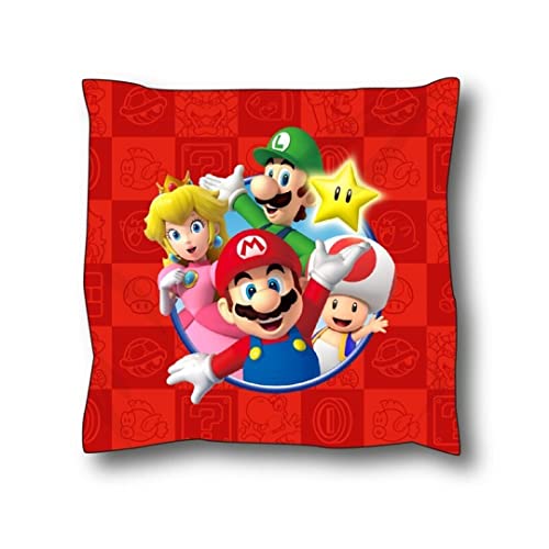 Mario Kissen Super Mario Bros Gruppe mit Luigi, Prinzessin Peach, Toad und Stern, 40 x 40 cm, quadratisch, rot von GRUPO MOYA