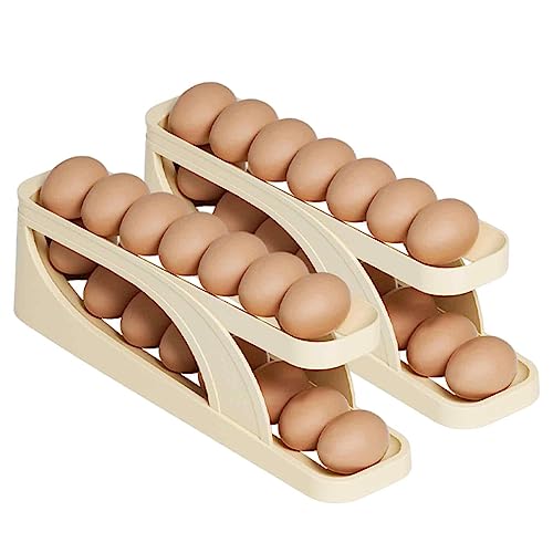 Gruwkue Eierhalter Für Kühlschrank, Automatisch Rollender Eieraufbewahrungsbehälter, 2-stufiger Rollender Eierspender, Platzsparende Eierablage Für Kühlschrank-Arbeitsplattenschrank von Gruwkue