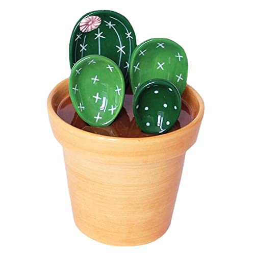 Gruwkue Kaktus-Messlöffel Und -Becher-Set, Messlöffel Mit Sockel, Niedliche Kaktusform, Kaktus-Messlöffel-Set Im Topf Keramik-Küchen-Messbecher Und -Löffel-Set von Gruwkue