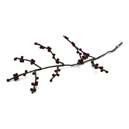 Gry & Sif Deko-Zweig für Vase im Scandi-Stil I Natur-Filz, Hand-Made, fair-Trade I Rote Beeren (grüner AST) - 1x - 60cm von Gry & Sif