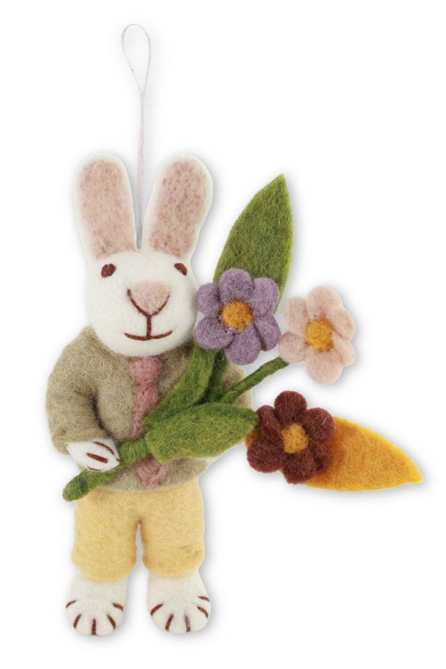 Gry & Sif Hängedekoration Filzanhänger - HASENBUB MIT BLUMENSTRAUSS - weiß von Gry & Sif