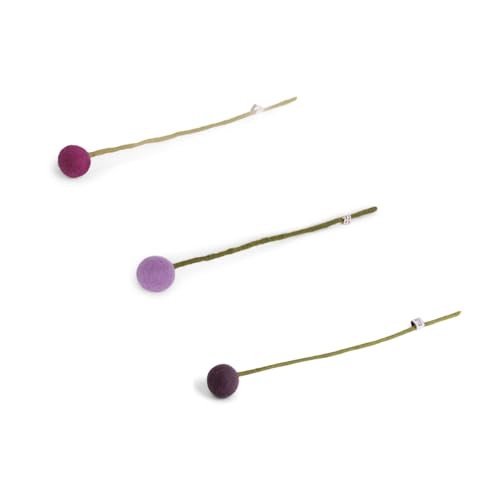 Gry & Sif Handgemacht & Fairtrade-Zertifiziert Stilvolles Design X Kunsthandwerker aus Nepal | Künstliche Punktblumen aus Filz - Künstliche Blumen für Wohnzimmerdekoration | Lila | 3er-Set von Gry & Sif