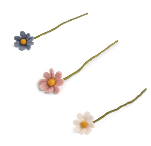 Gry & Sif Handgemacht & Fairtrade-Zertifiziert Stilvolles dänisches Design X Nepali Kunsthandwerker| Anemone aus Filz - Künstliche Blumen für Wohnzimmer Dekoration | Meeresblau | Set of 3 von Gry & Sif