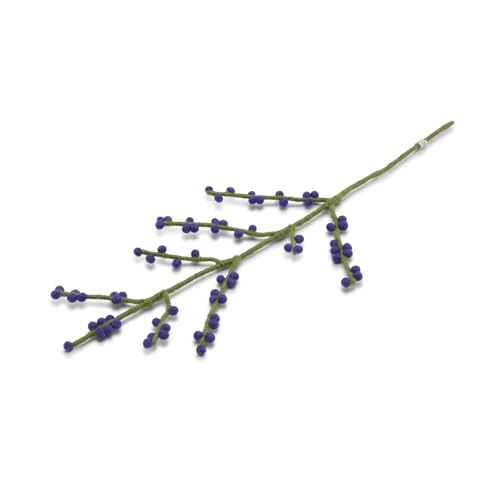 Gry & Sif Handgemacht & Fairtrade-Zertifiziert Stilvolles dänisches Design X Nepali Kunsthandwerker| Zweig mit blauen Beeren aus Filz - Künstliche Blumen für Wohnzimmer Dekoration | Blau von Gry & Sif