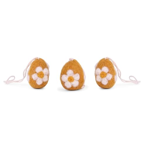 Osterdekoration, Strauchschmuck, Set mit DREI bestickten Eiern, Handmade, Fairtrade, Osterschmuck, Osterdekoration, Gry & Sif, Filzeier (gelb) von Gry & Sif