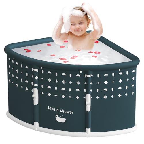 Faltbare Badewanne für Erwachsene, 90x70x55 cm fächerförmige faltbare Badewanne für Erwachsene, Spa-Badewannen für Dusche, freistehende Klappbadewanne für Erwachsene und Kinder (Grün) von Gryphvex