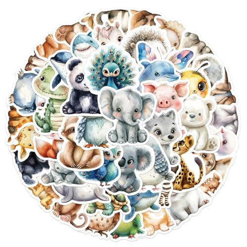 50 Stück Tiere Sticker Set, Wasserfeste Vinyl Stickers für DIY Dekoration,Vinyl Stickers mit Niedlichen Aquarellen Tiere Motiven-Wasserfeste Aufkleber für Laptop,Telefon,Wasserflasche,Fahrrad,Koffer 50 Stück Tiere Sticker Set, Wasserfeste Vinyl Stickers für DIY Dekoration,Vinyl Stickers mit Niedlichen Aquarellen Tiere Motiven-Wasserfeste Aufkleber für Laptop,Telefon,Wasserflasche,Fahrrad,Koffer von Gsedaox
