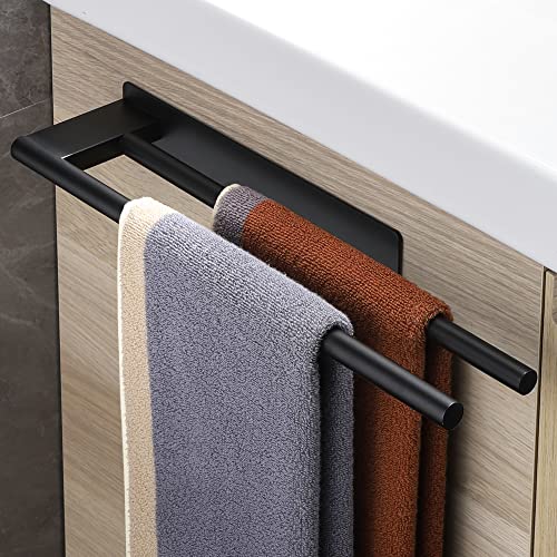 Gsocel Doppelt Handtuchstange Badetuchhalter Selbstklebend Handtuchhalter Ohne Bohren Matt Edelstahl hantuchhalterung 2 Armig für Küche und Bad Wandmontage Schwarz 39CM von Gsocel