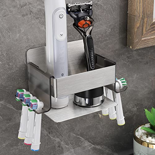 Gsocel Elektrische Zahnbürstenhalter Edelstahl Aufsteckbürsten Halter Zahnbürstenhalter Ohne Bohren für 6 Elektrische Bürstenköpfe Badezimmer Wandmontage mit 2 Hakens von Gsocel
