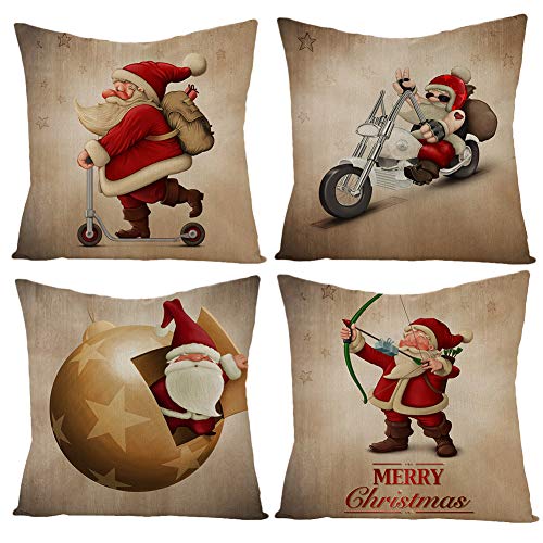 Gspirit 4 Stück Kissenbezug Rot Weihnachtsmann Weihnachten Dekorative Kissenhülle Baumwolle Leinen Werfen Sie Kissenbezüge 45x45 cm von Gspirit