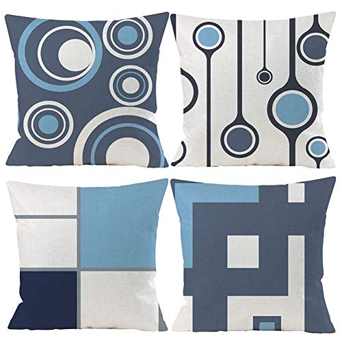 Gspirit 4er Set Kissenbezug Dekorative Dekokissen Kissenhülle Modern Blau Geometrisch Muster Baumwolle Leinen Werfen Sie Kissenbezüge 45x45 cm von Gspirit