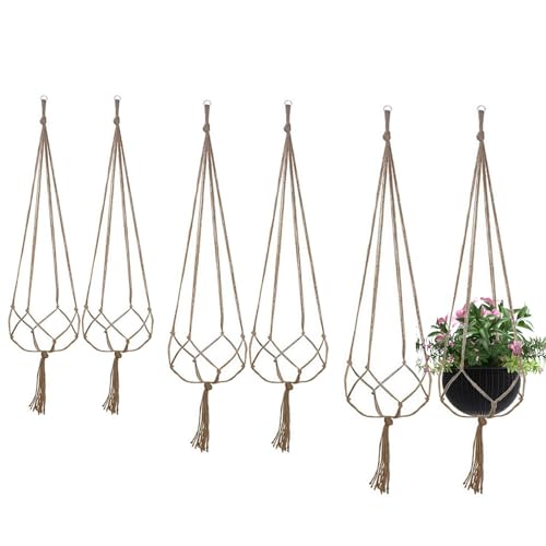 Gsrhzd Makramee Blumenampel, Blumenampel Hängend, 6 Stück Robust Blumenampel Makramee(inkl. 90/105/122cm Länge Blumenampel) für Topf, Handgemachte Blumenampel Hängend Innen Außen Balkon Garten Cafe von Gsrhzd