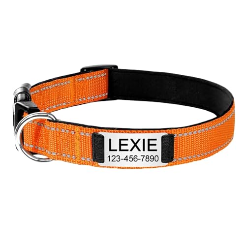 Haustierhalsbänder Gravierte Namens-ID-Tag Reflektierendes Hundehalsband Benutzerdefiniertes Nylon Personalisiert(Black 2,L 34-56cm) von GsvUbd