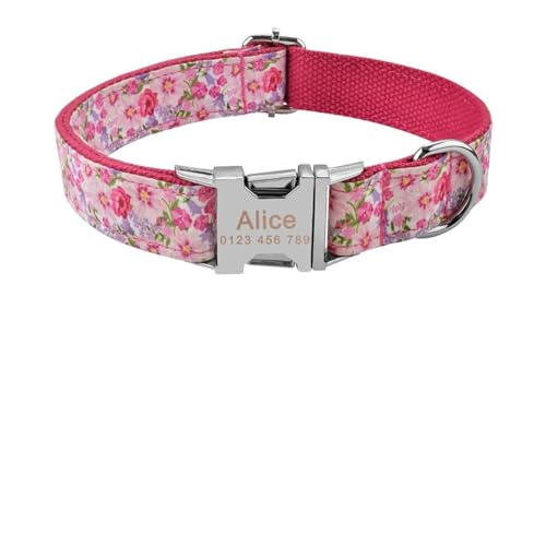 Haustierhalsbänder Verstellbares Hundehalsband aus Nylon mit graviertem Namensschild und kariertem Halsband(Black1,S) von GsvUbd