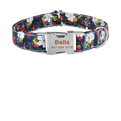 Haustierhalsbänder Verstellbares Hundehalsband aus Nylon mit graviertem Namensschild und kariertem Halsband(Light Grey,L) von GsvUbd