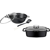 GSW Topf-Set "Gourmet Granit", Gusseisen, (Set, 4 tlg., 1 Bräter 32cm, 1 Wok Ø32cm, mit Deckel, Gittereinsatz, Pfannenwender), Induktion von GSW