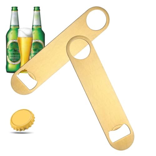 2 Stück Bierflaschenöffner, 7 Zoll flacher Flaschenöffner aus goldfarbenem Edelstahl mit Loch zum Aufhängen für Küche, Restaurant oder Barkeeper(02) von Gsycle