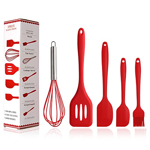 5pcs Silikonkochutensilien Set, geschlitzte und feste Löffel, Turner, Spatel, Schneebesen, flexible Nicht -Schicht -Küchenutensilien -Geräte zum Kochen von Backkuchen von Gsycle