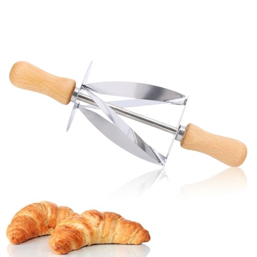 Croissant Teigschneider, Croissant Teig Rolling Pin Teigschneider Edelstahl Teig Gebäck Rad Rollen Scheiben Croissant Rollen Scheiben mit Holzgriff Brot Teigschneider von Gsycle