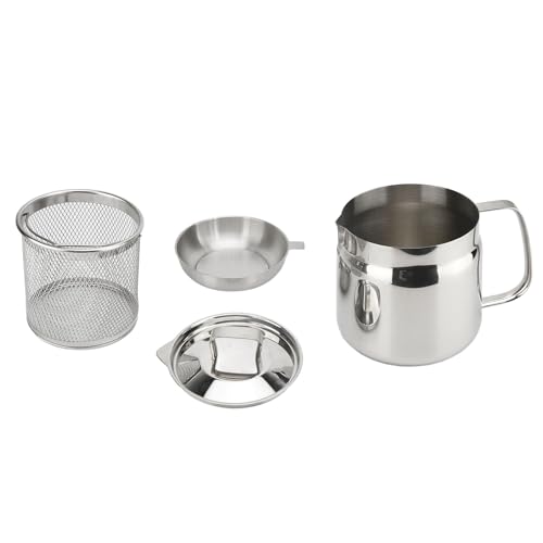 Edelstahlölfiltertopf, große Kapazität Specksfettbehälter Frittichtopf mit Bratenkorb für Küchenbraten Kochcamping (2L) von Gsycle