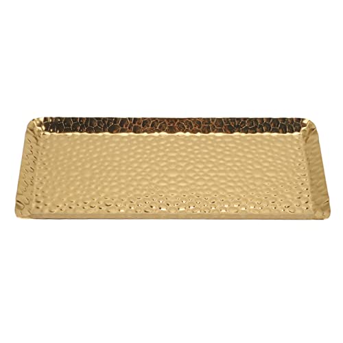 Gehämmertes rechteckiges Tablett, handtuchgehämmerte Tabletts aus Edelstahl, Desserttablett, Teller, Metall, dekoratives Schminktablett für das Heimrestaurant (Gold) von Gsycle
