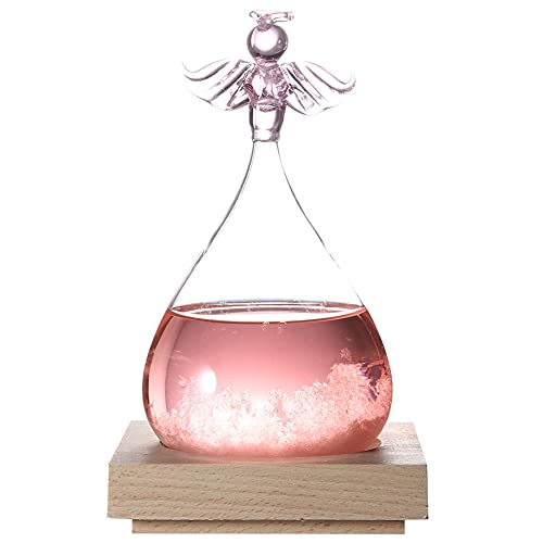 Glas-Wettervorhersage, Engel-Dekorform, Sturmwolken-Wettervorhersage, Bunte Barometerflasche Mit Holzsockel Für Zuhause(Rosa) von Gsycle