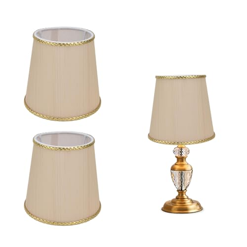 Gsycle 2Pcs Lampenschirme, Clip auf kleine Lampenschirme Kronleuchterschirme Tischlampenschirme Fassgewebe, Beige, E14, Modern, Tragbar von Gsycle