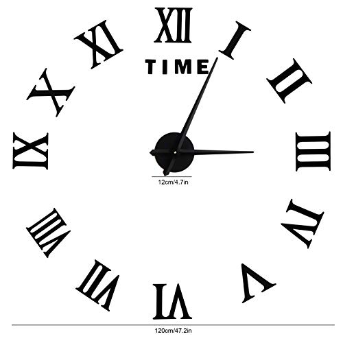 Gsycle 3D-DIY-Wanduhr, römische Ziffern, rahmenloser Spiegel, DIY-Uhr, Acryl-Uhr-Aufkleber für Zuhause, Wohnzimmer, Schlafzimmer, Wanddekorationen (Schwarz) von Gsycle