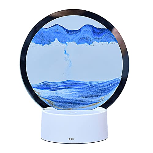 Gsycle Bewegliche Sandkunstbilder, Bewegliche Sandkunstlampe 3D-Sanduhr Tiefsee-Sandlandschaft 3D-Sandmalerei Tischlampe 3D-Treibsand-Dekor(Blau) von Gsycle