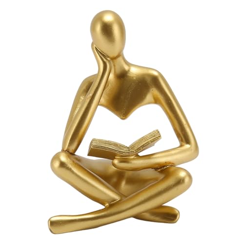 Gsycle Denker-Statue, Lesende Frauen-Figur aus Kunstharz, Abstrakte Kunstskulptur, Schreibtisch-Ornament Für Zuhause, Wohnzimmer, Schlafzimmer, Bücherregal-Dekoration(Gold) von Gsycle